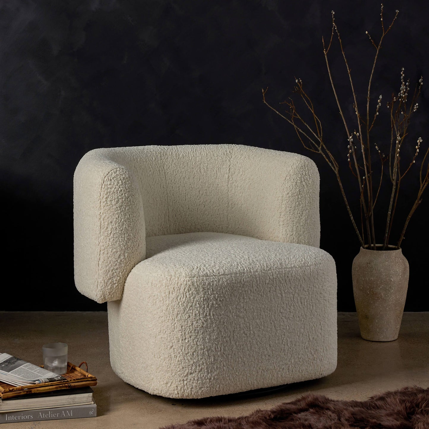 Tybalt Swivel Chair, Sheepskin Natural